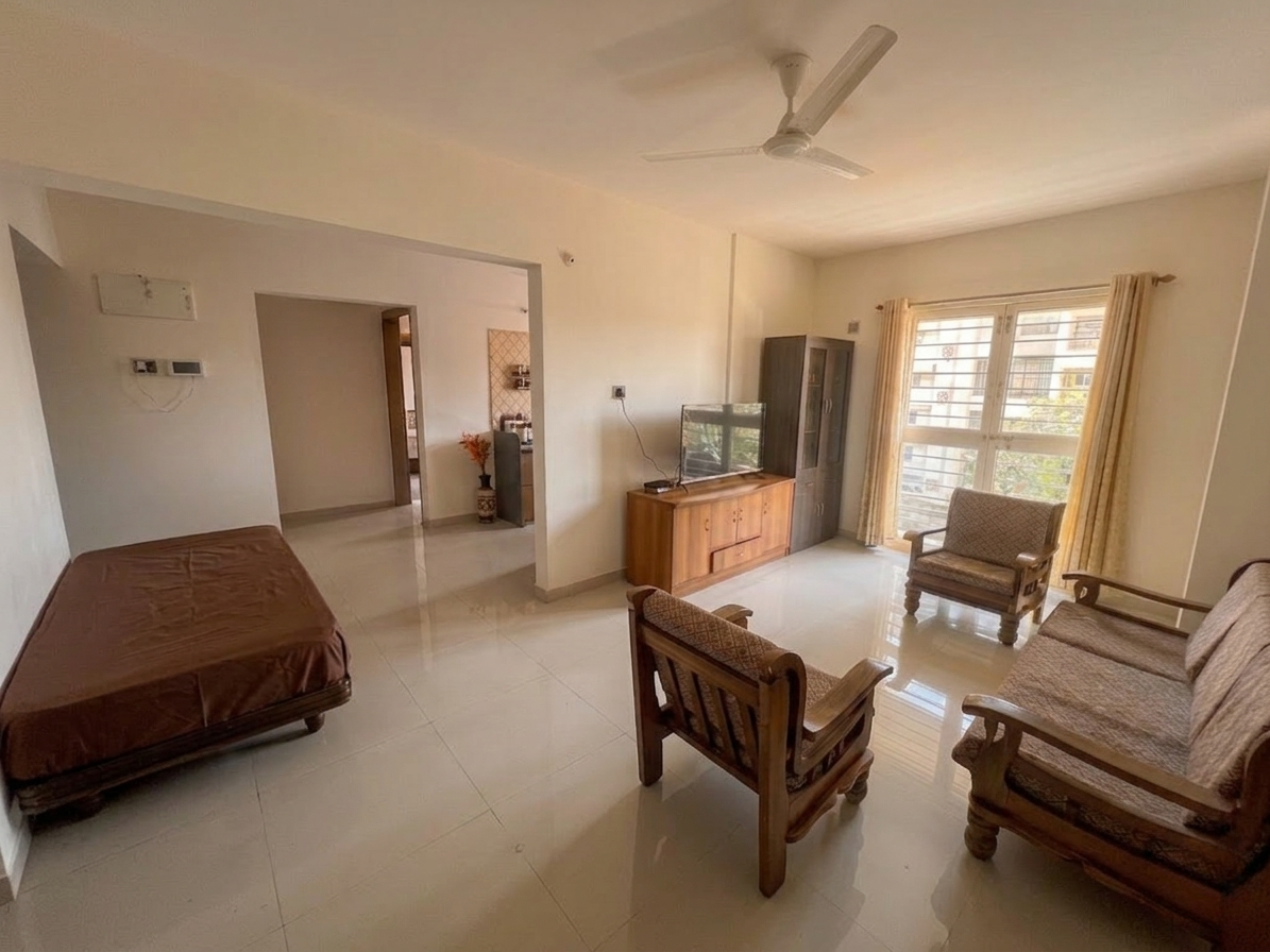 Furnished living room at one of our Pune properties